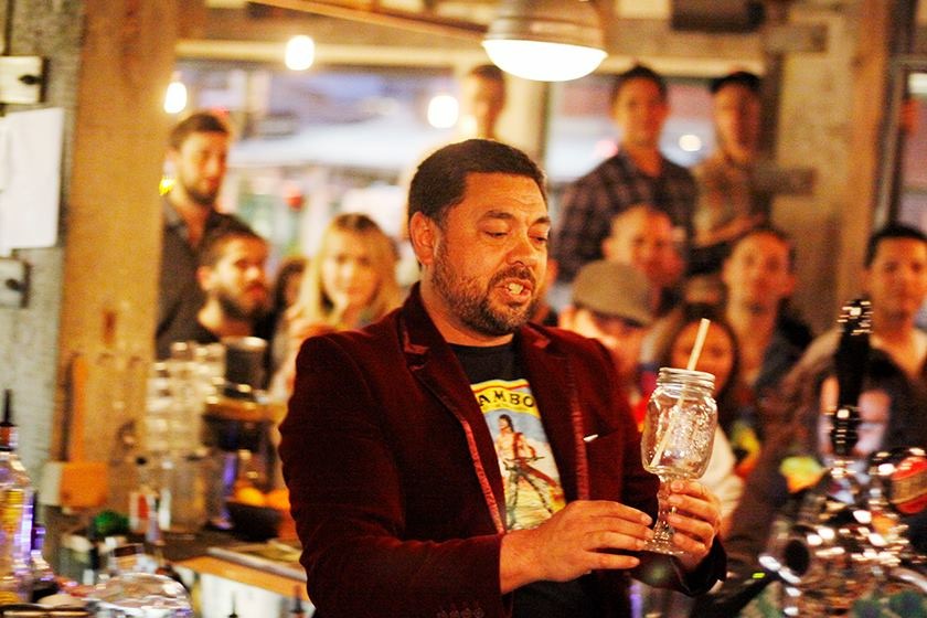 Poni Sula presenting a cocktail masterclass to a crowd